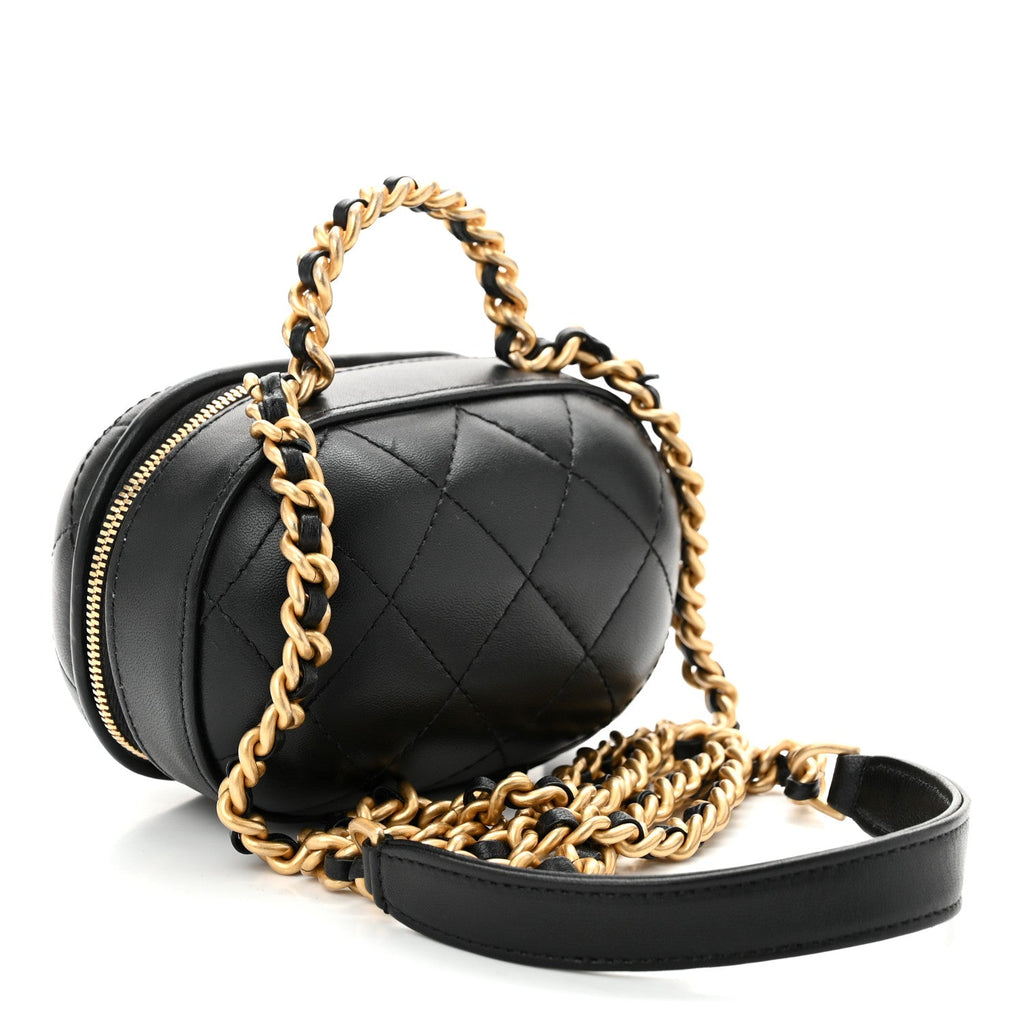 Lambskin Quilted Small CC Bubble Vanity Case With Chain Black