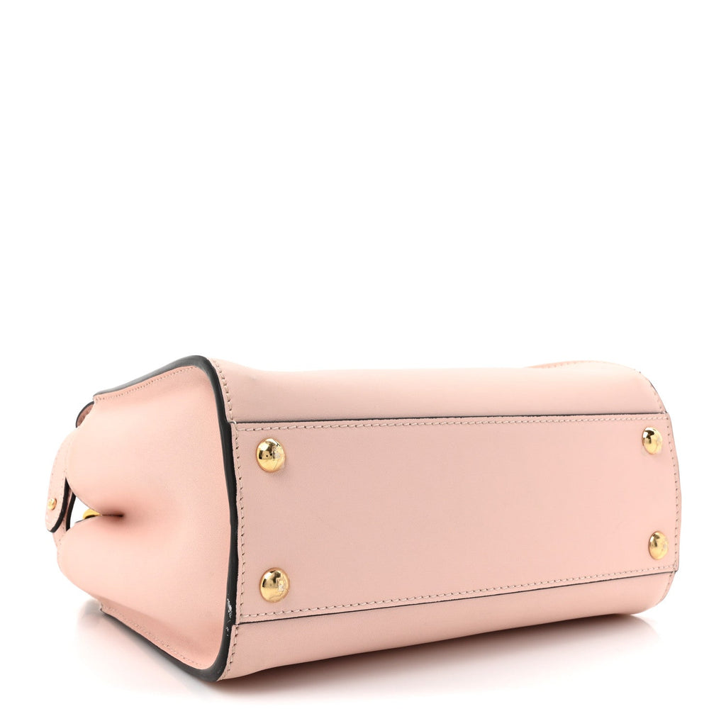 Vitello Seta Canvas FF Embroidered Mini Peekaboo Iconic Satchel Rosa Confetto