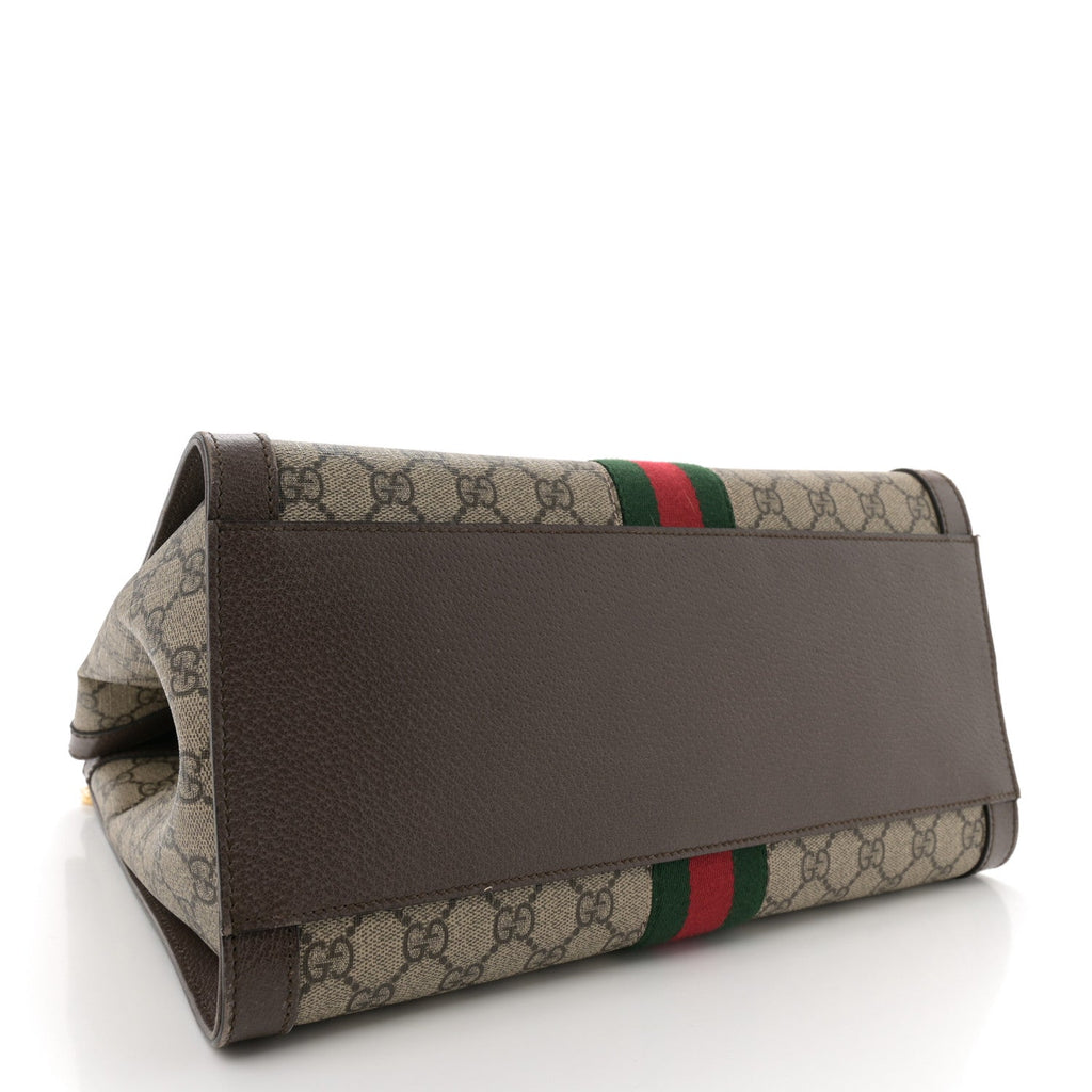 GG Supreme Monogram Web Medium Ophidia Tote Bag Brown