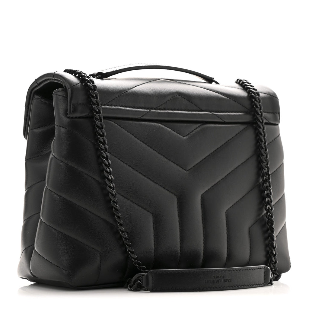 Calfskin Y Quilted Monogram Monochrome Small Loulou Chain Satchel Black