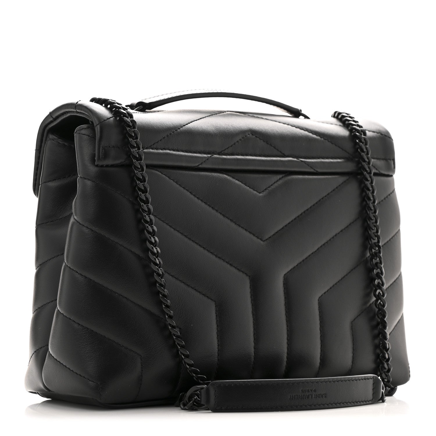 Calfskin Y Quilted Monogram Monochrome Small Loulou Chain Satchel Black