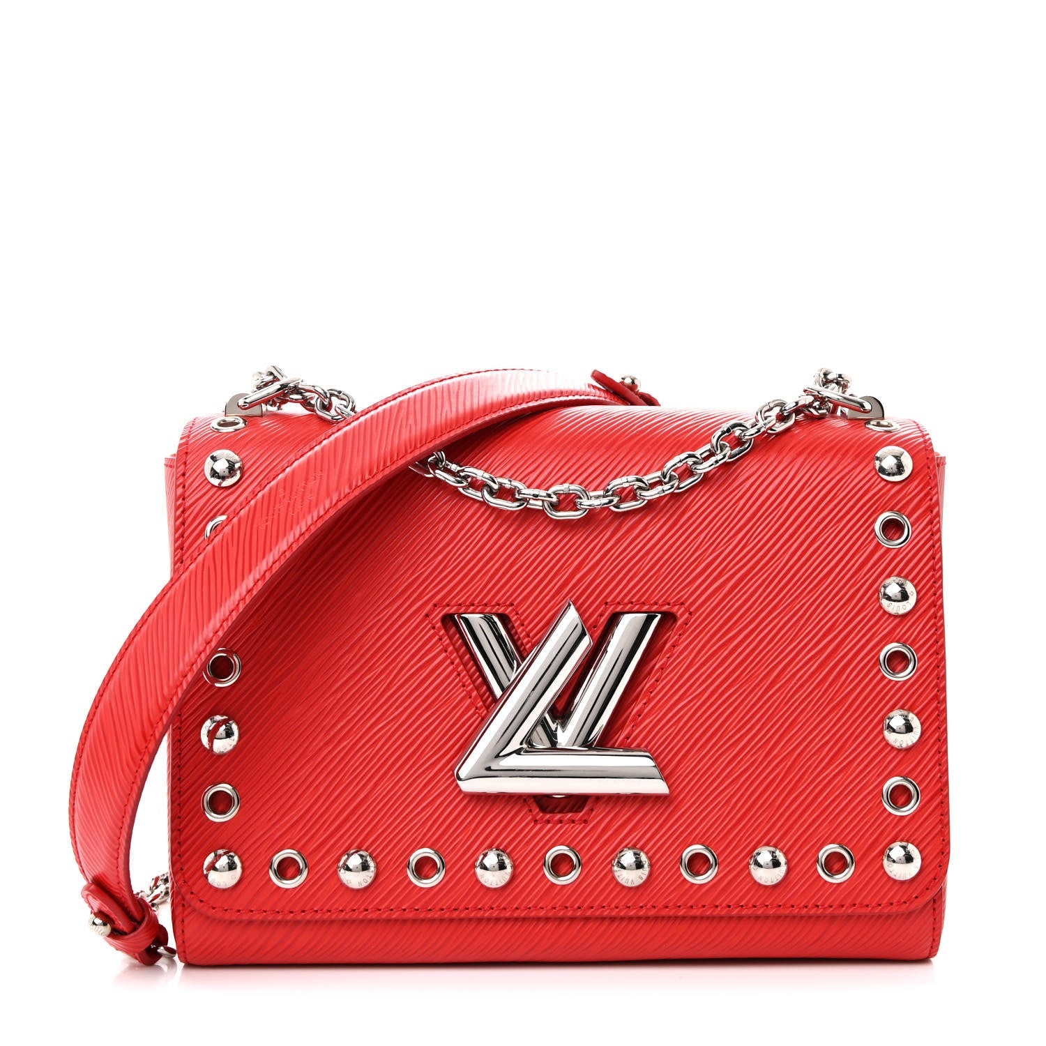 Epi Studded Twist Shoulder Bag MM Coquelicot