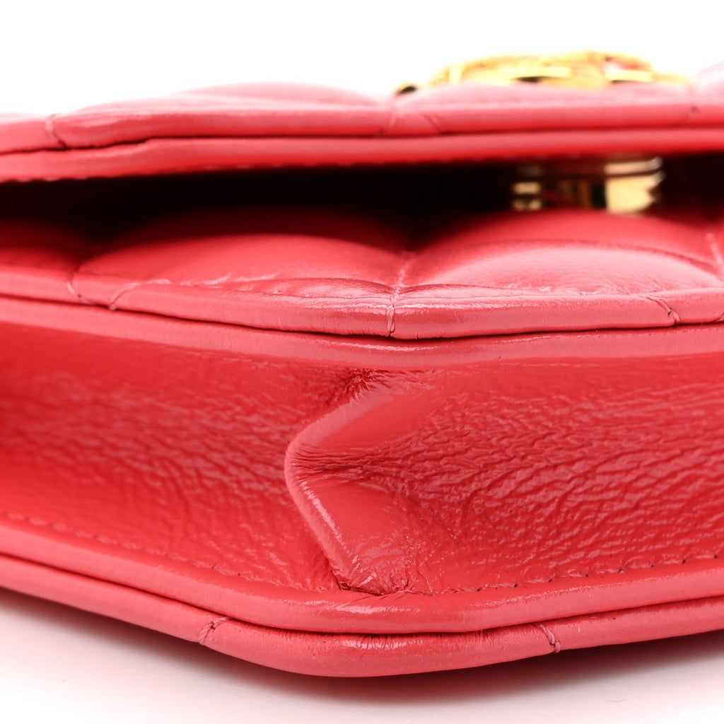 Shiny Lambskin Quilted  Holder On Chain Pink