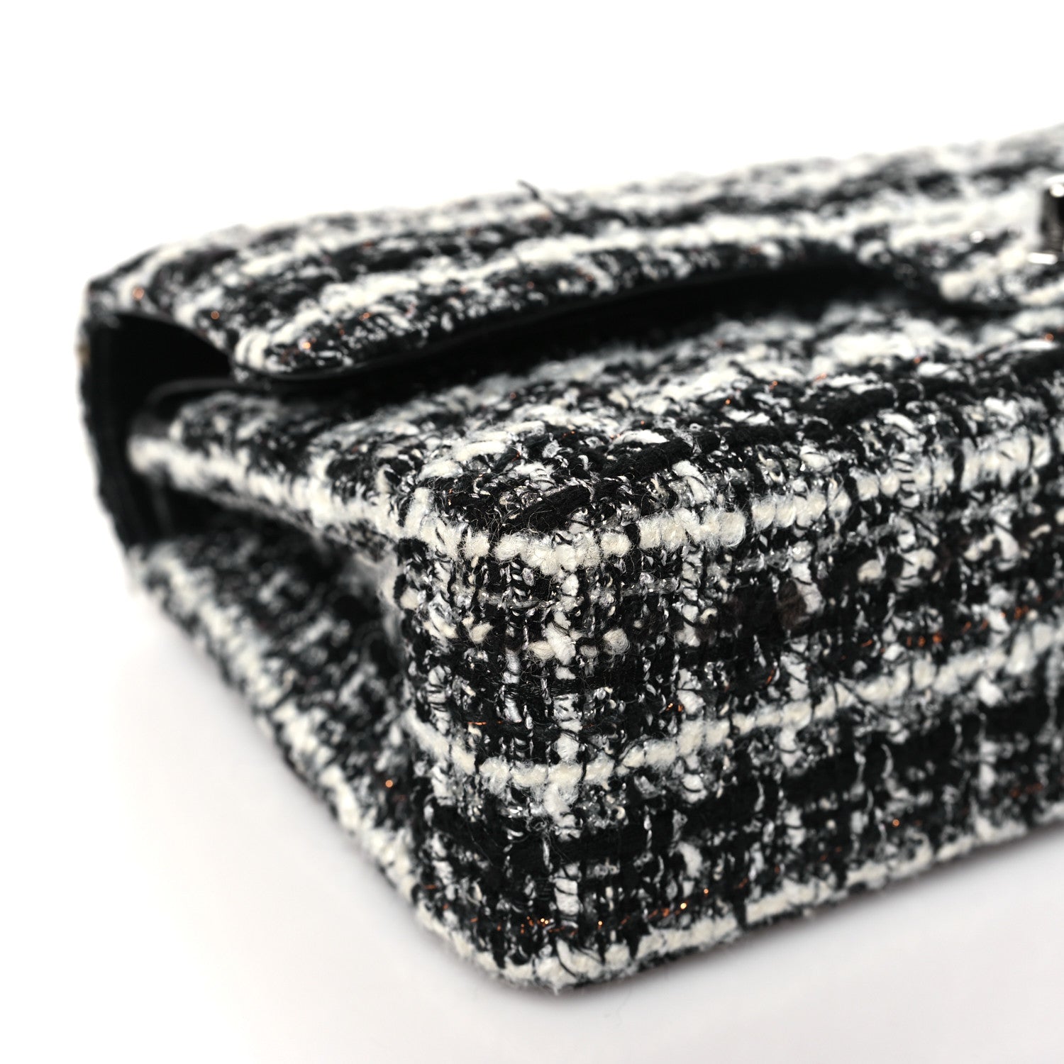 Tweed Quilted Medium Double Flap Black
