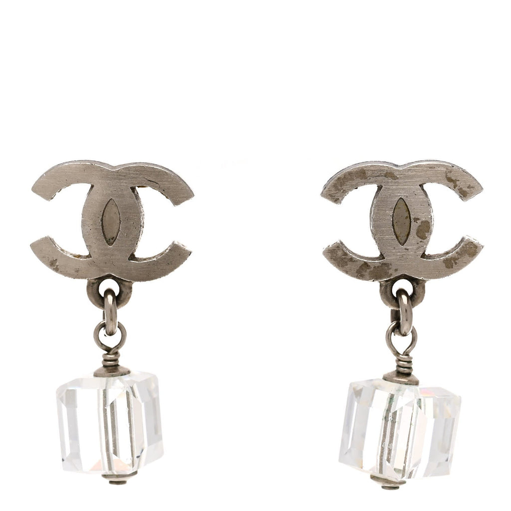 Metal Resin CC Cube Earrings Transparent