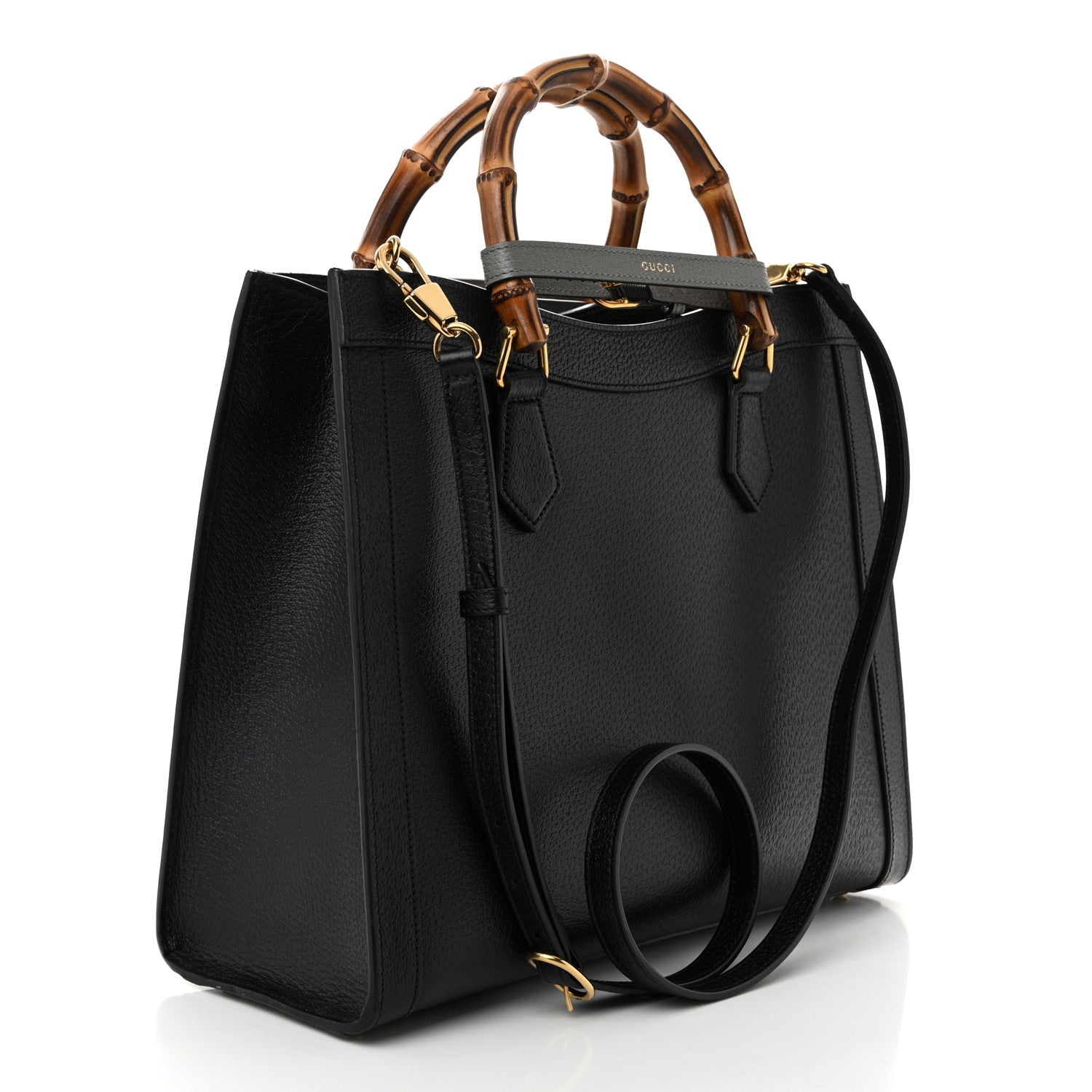 Textured Dollar Calfskin Web Medium Diana Tote Bag Black Dusty Grey