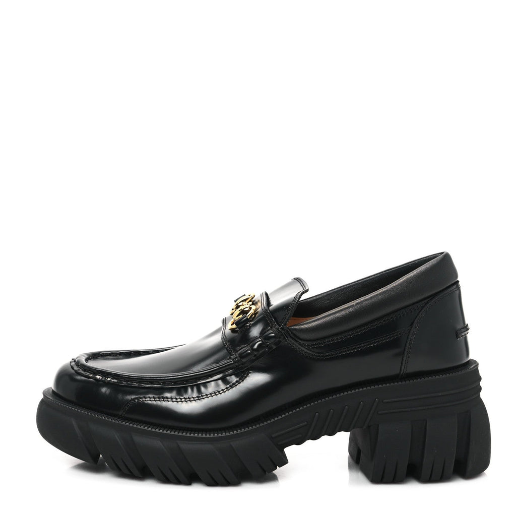 Magnum Calfskin Nappa Samoa Womens Horsebit Platform Chunky Lug Sole 40mm Loafers 41 Black