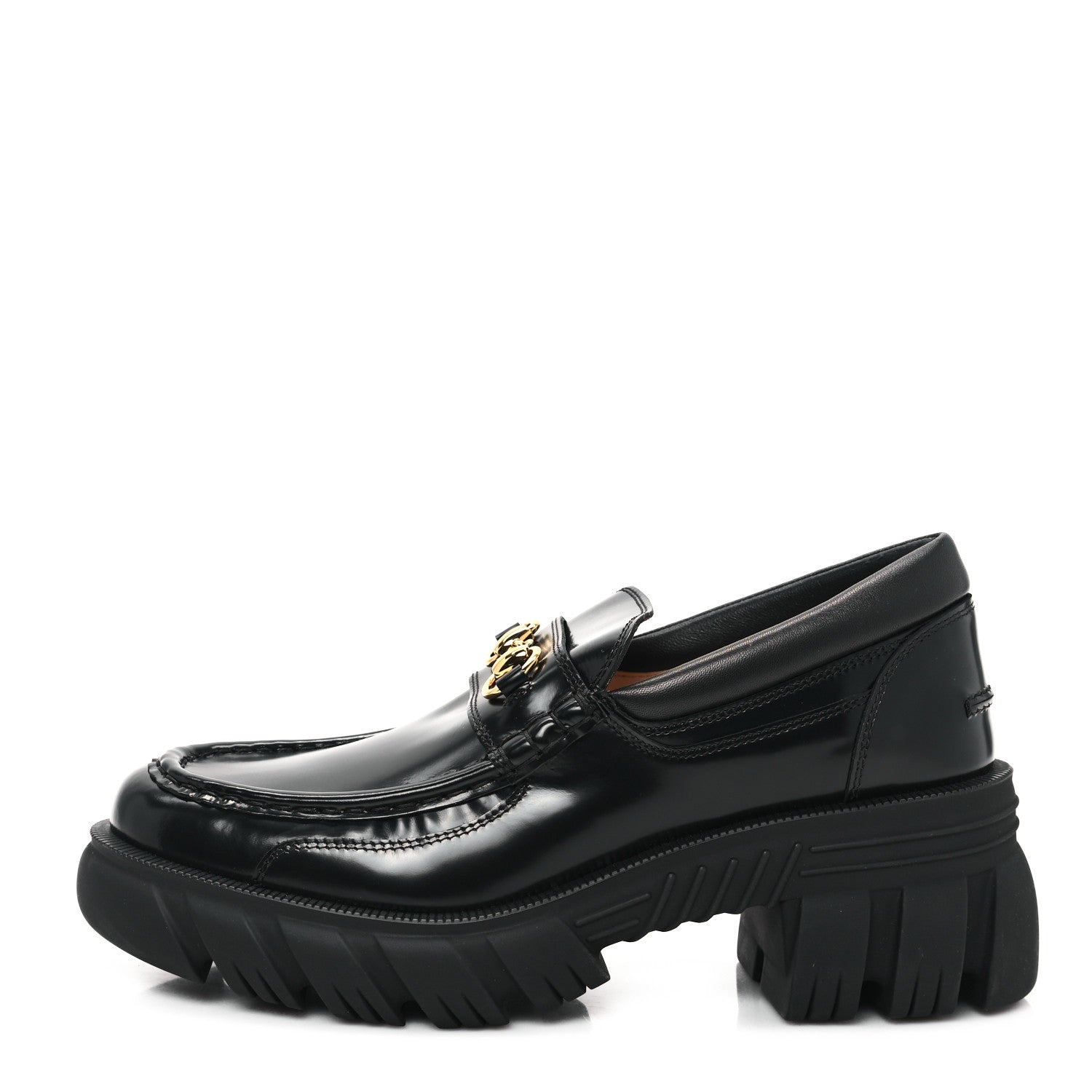 Magnum Calfskin Nappa Samoa Womens Horsebit Platform Chunky Lug Sole 40mm Loafers 41 Black