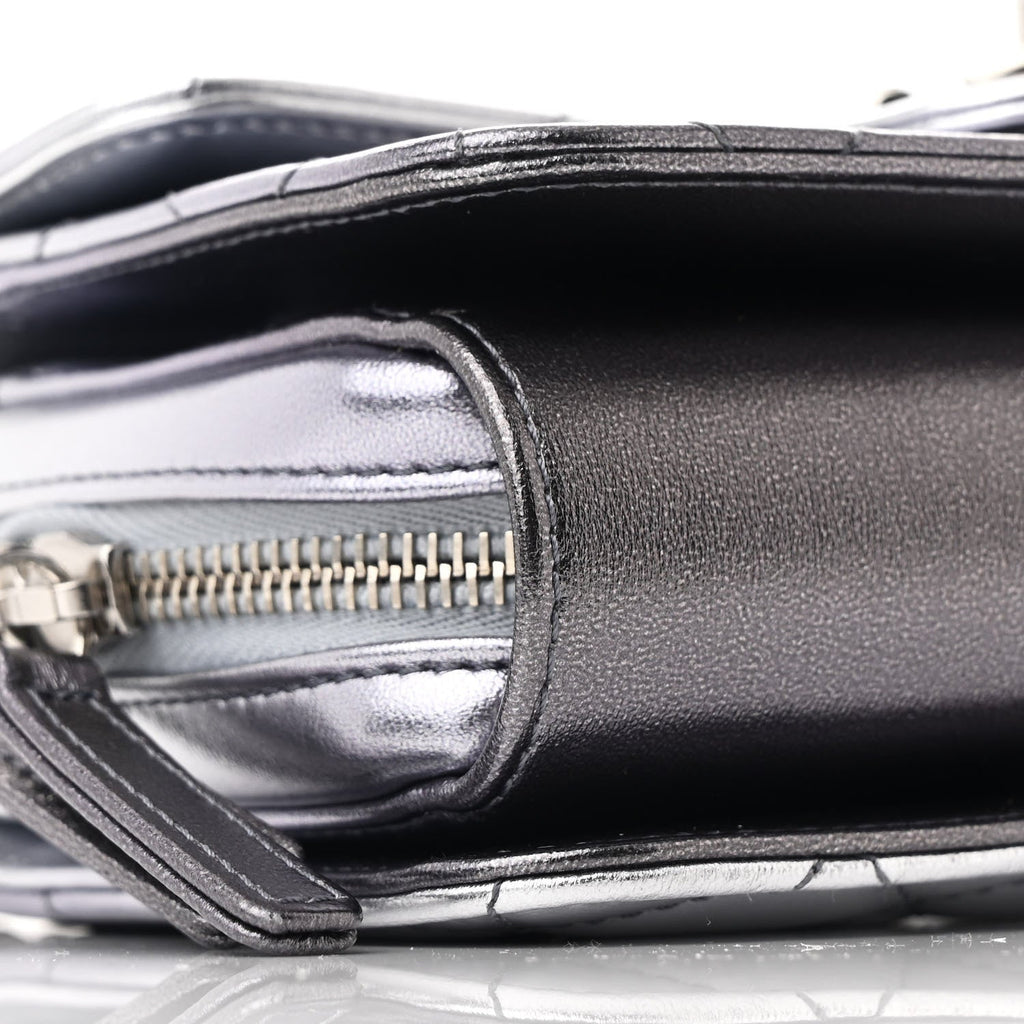 Metallic Lambskin Like A Wallet Flap Silvery Black
