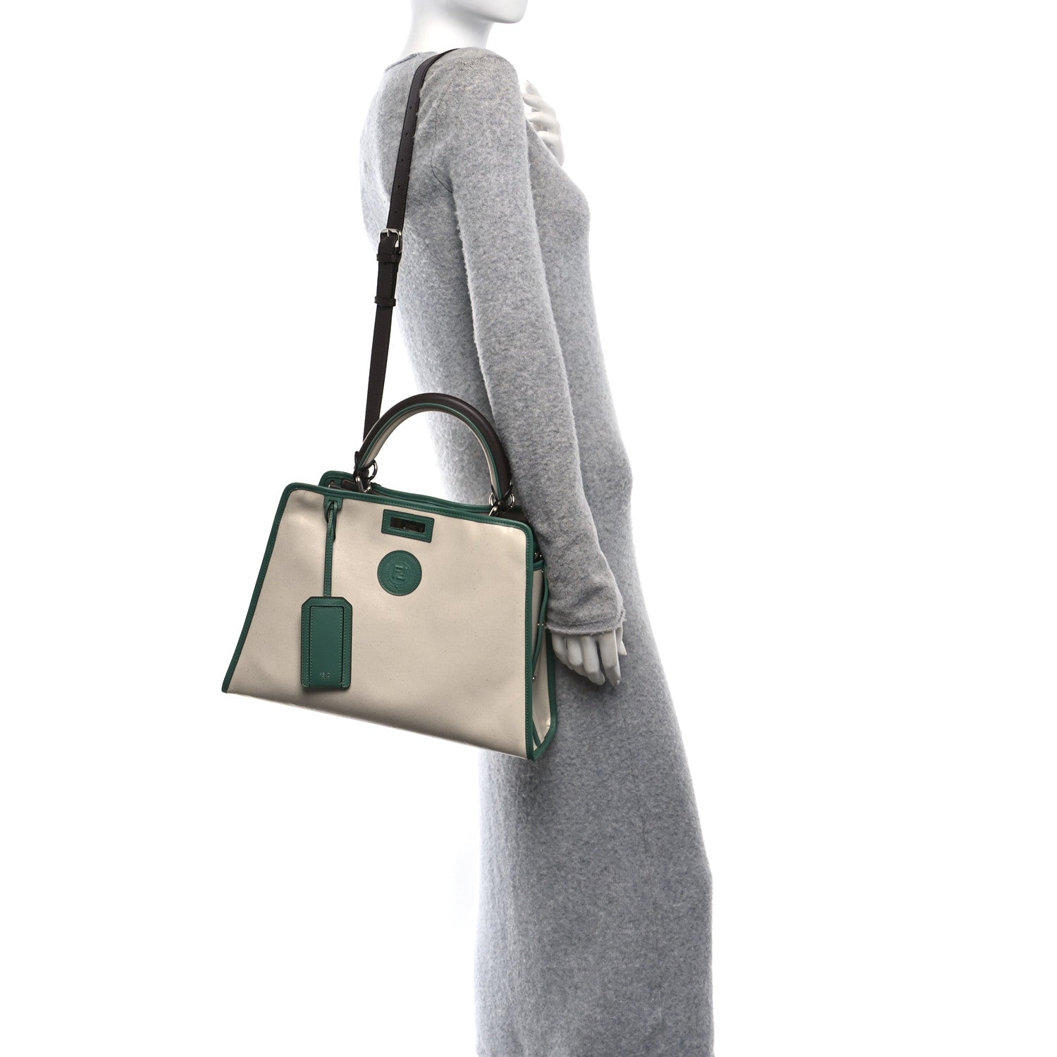 Vitello Seta Century Nappa Canvas Medium Peekaboo Iconic Defender Satchel Moresco Verde Islanda