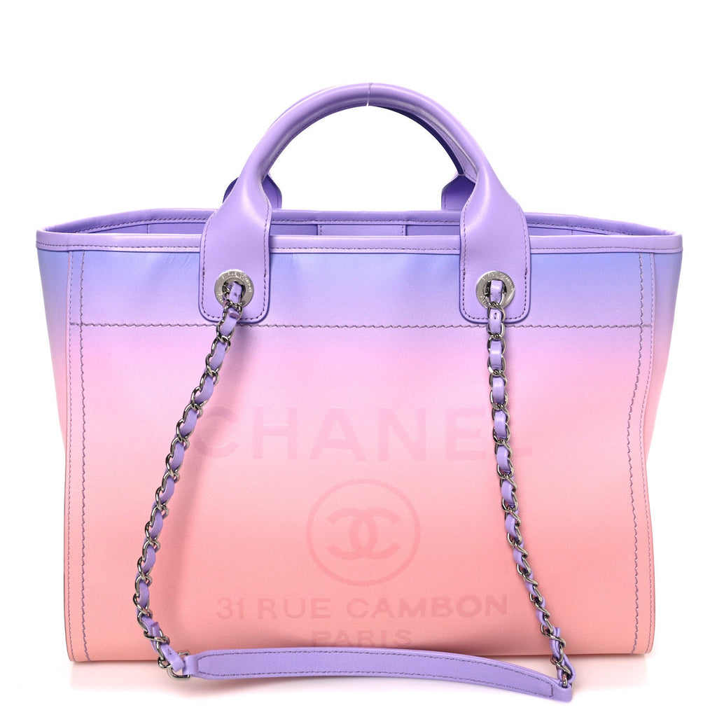 Shaded Calfskin Medium Deauville Tote Light Purple Pink Coral