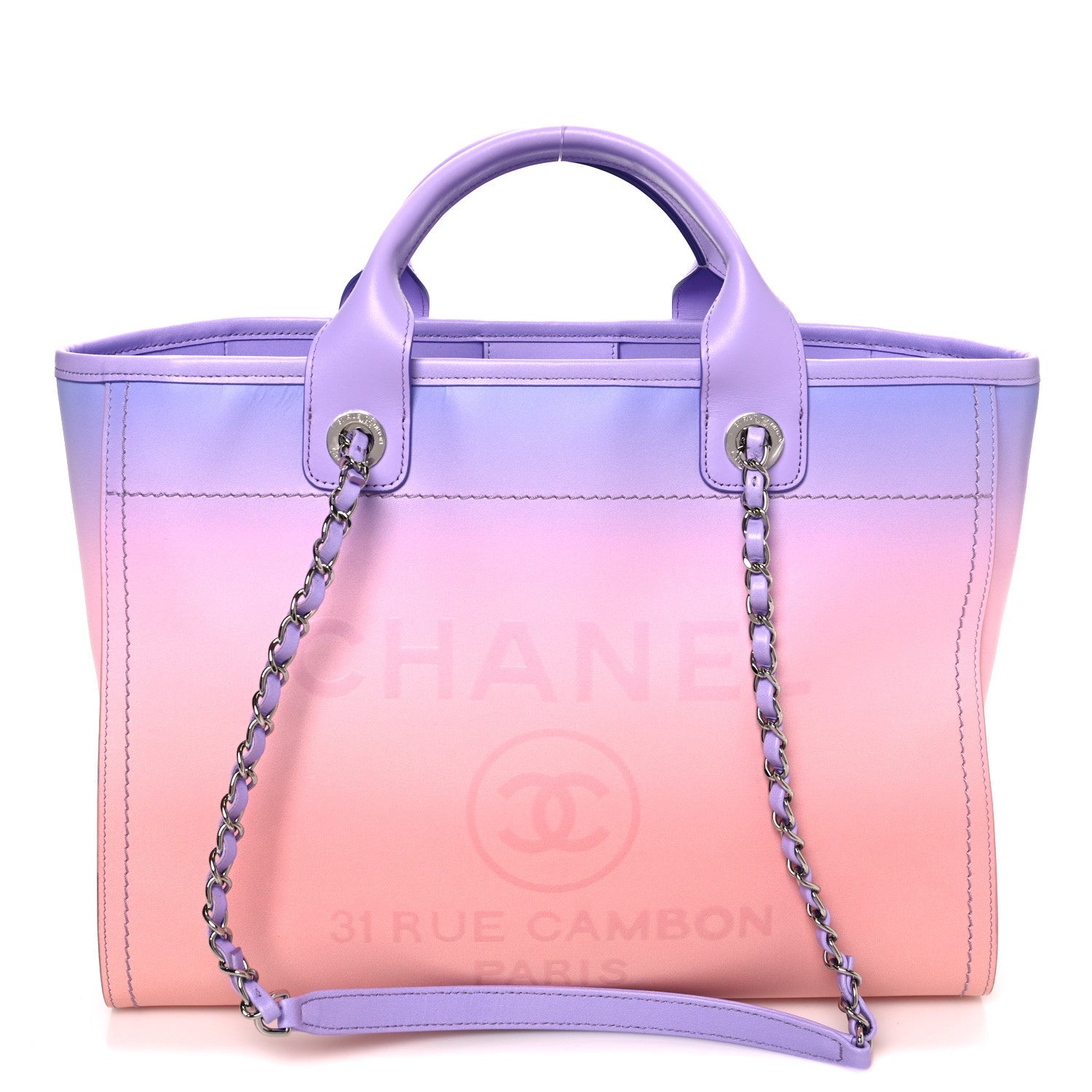 Shaded Calfskin Medium Deauville Tote Light Purple Pink Coral