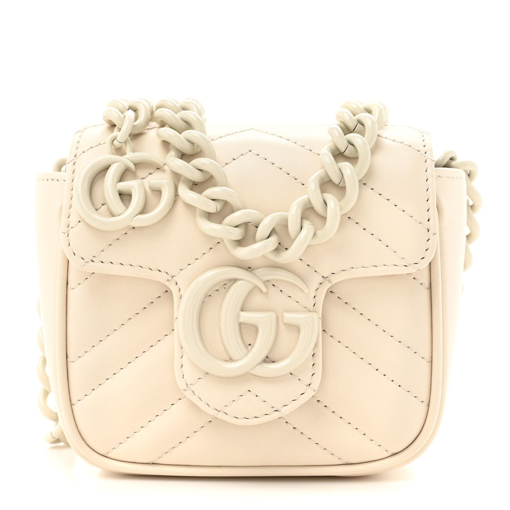Calfskin Matelasse Monochrome GG Marmont Chain Mini Belt Bag Mystic White