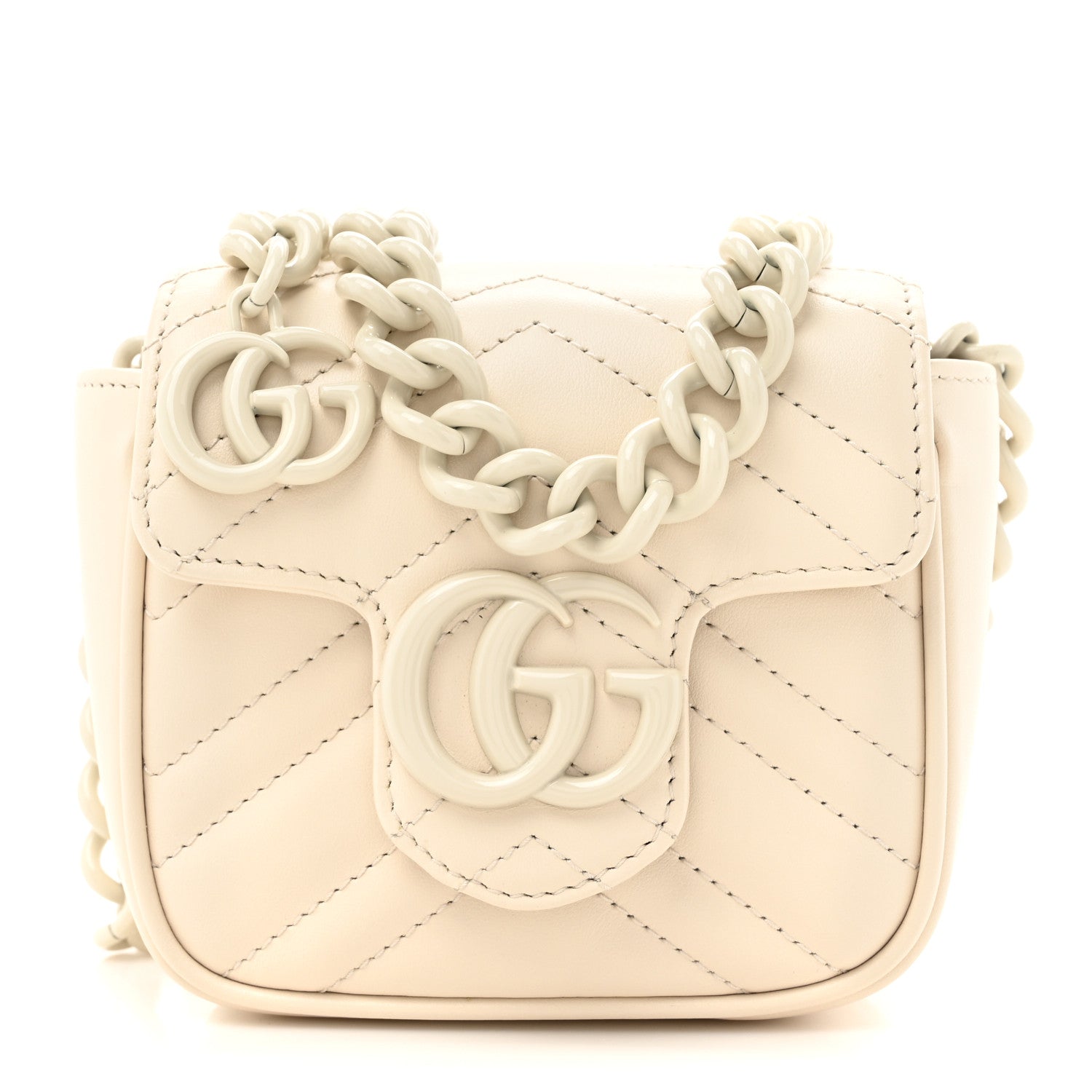 Calfskin Matelasse Monochrome GG Marmont Chain Mini Belt Bag Mystic White