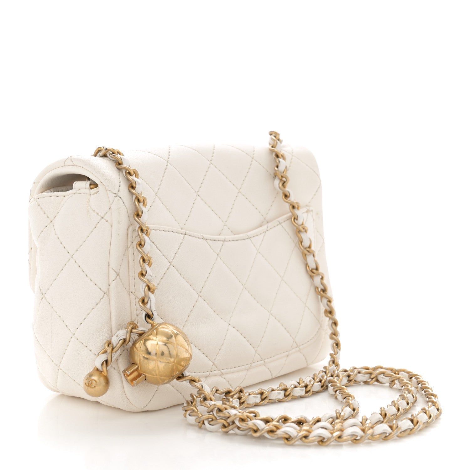 Lambskin Quilted Mini Pearl Crush Flap White
