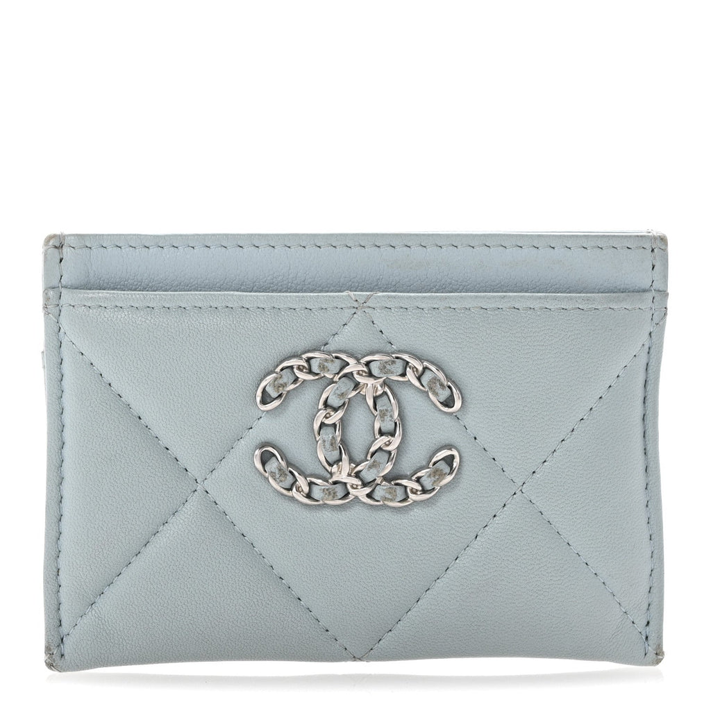 Lambskin Quilted Chanel 19  Holder Light Blue