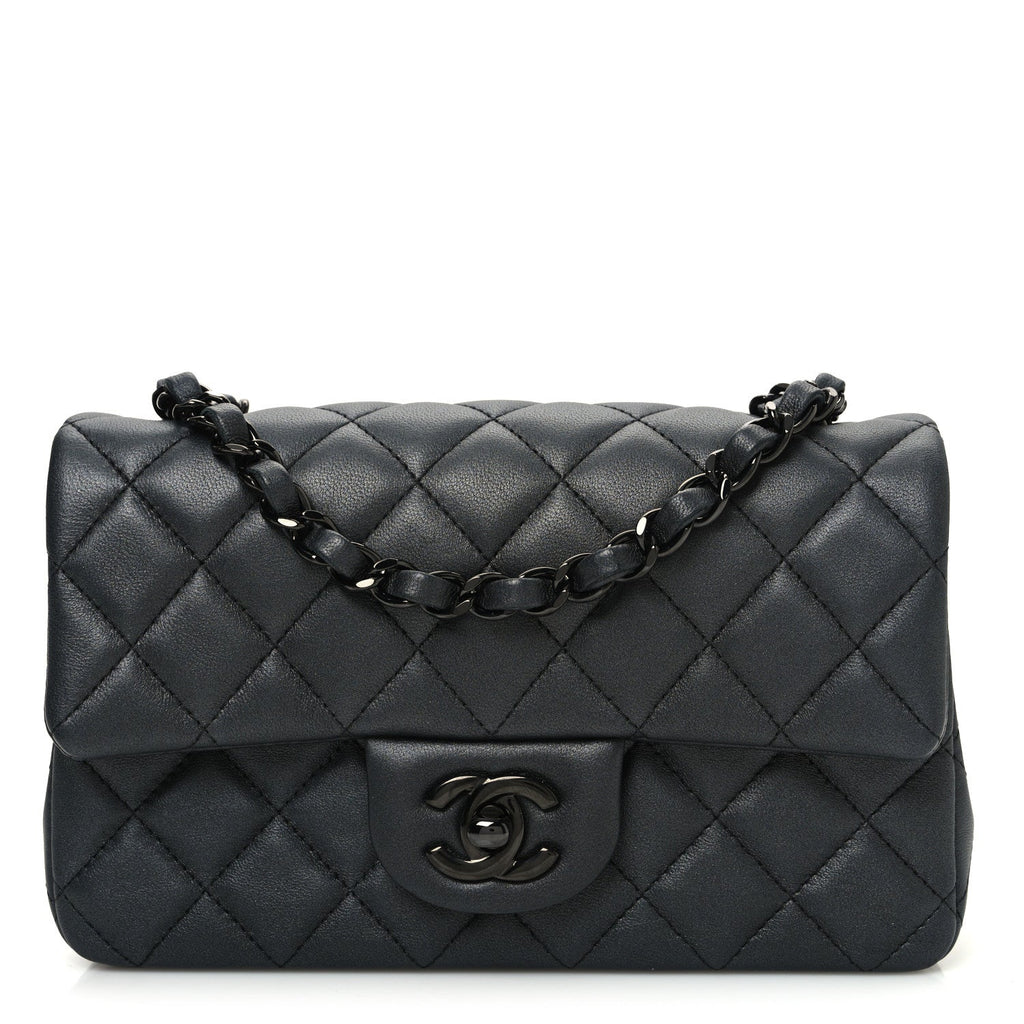 Pearly Lambskin Quilted Mini Rectangular Flap So Black