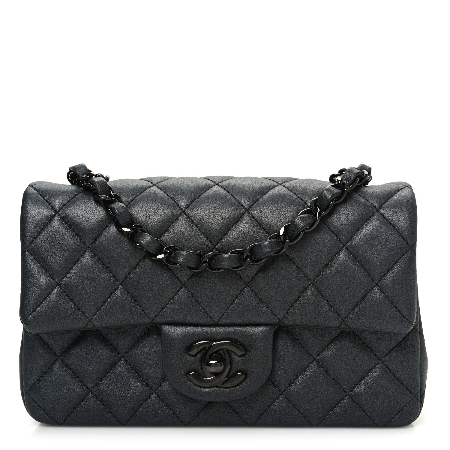 Pearly Lambskin Quilted Mini Rectangular Flap So Black