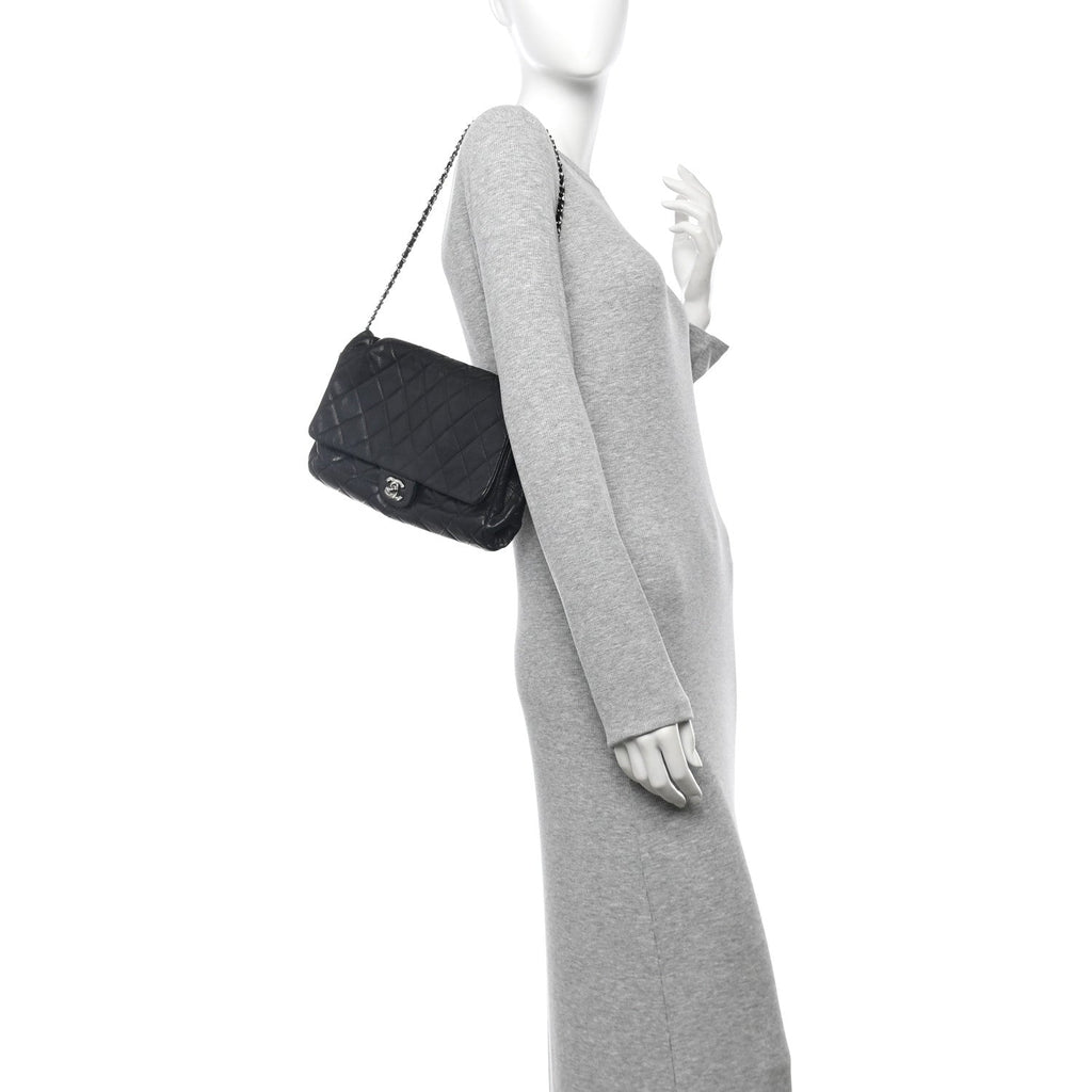 Caviar Quilted Clutch With Chain Flap Black