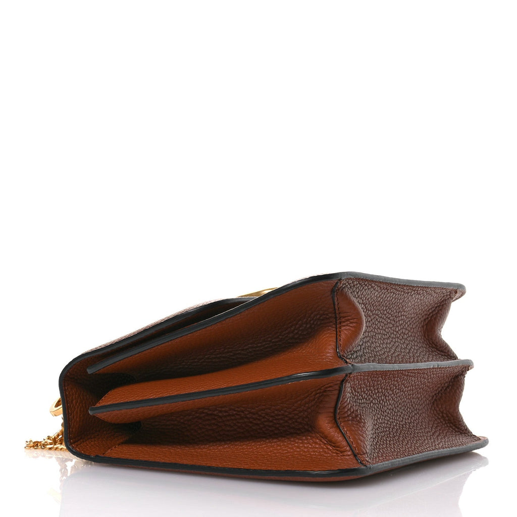 Grained Calfskin Large VSling Shoulder Bag Saddle Brown