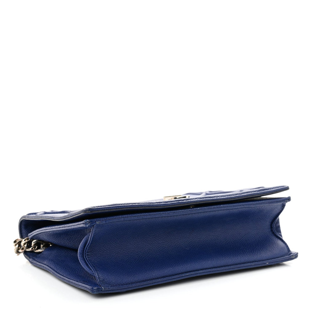 Grained Calfskin Medium Diorama Flap Bag Blue