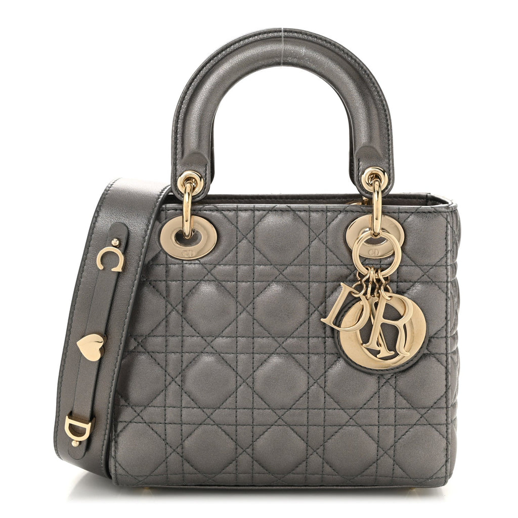 Lambskin Cannage Small My ABCDior Lady Dior Metallic Grey