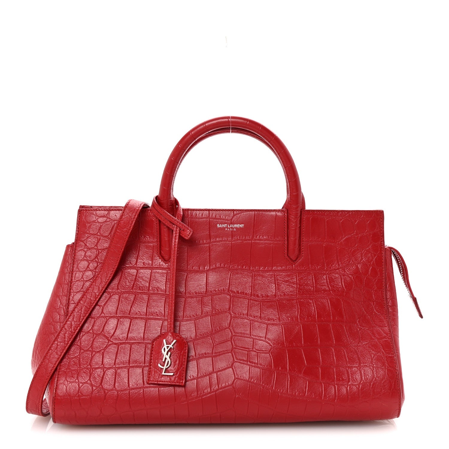 Calfskin Crocodile Embossed Small Cabas Rive Gauche Red
