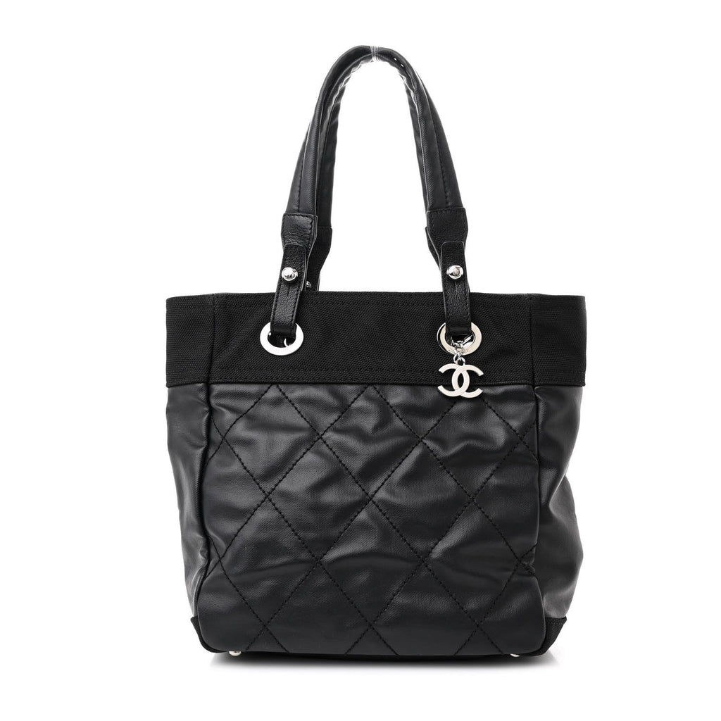 Coated Canvas Quilted Small Paris Biarritz Tote Black