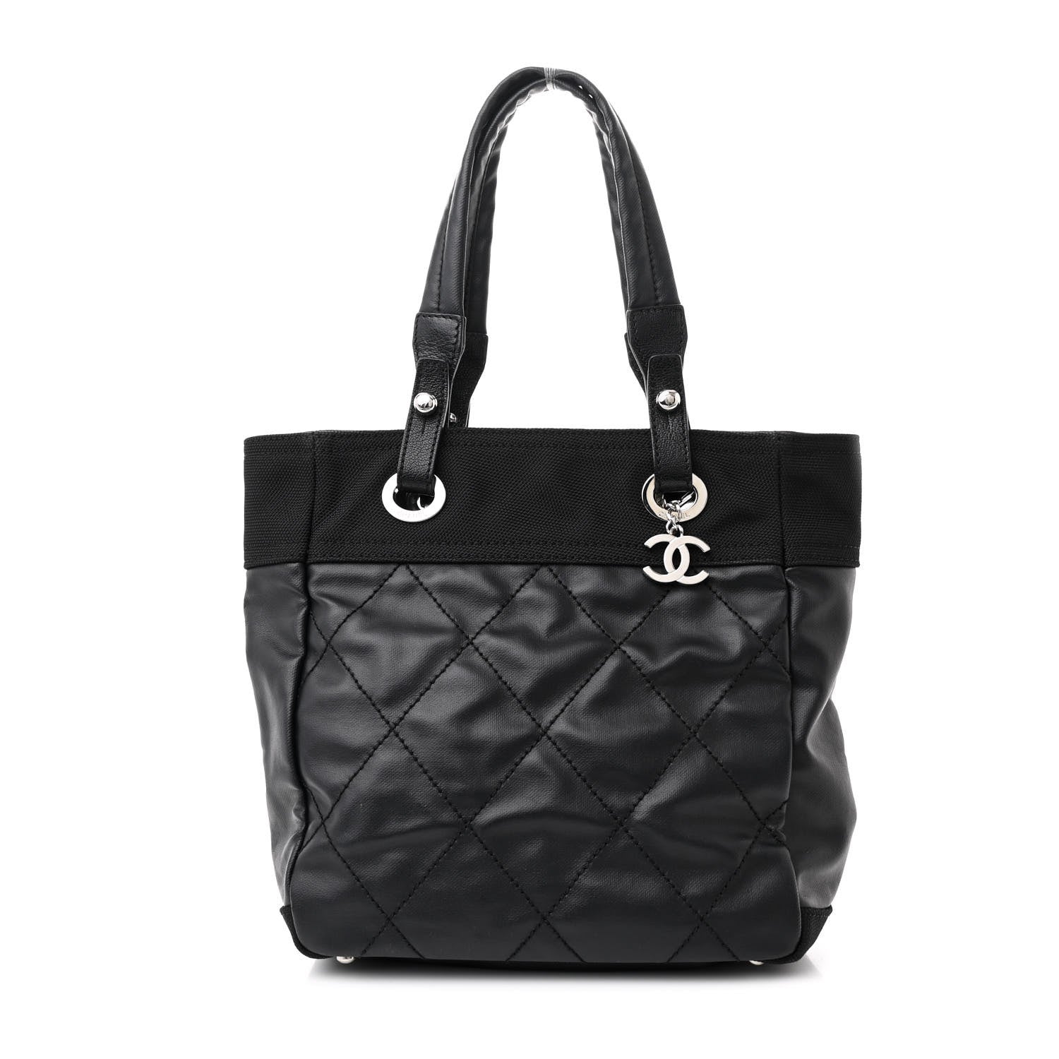 Coated Canvas Quilted Small Paris Biarritz Tote Black