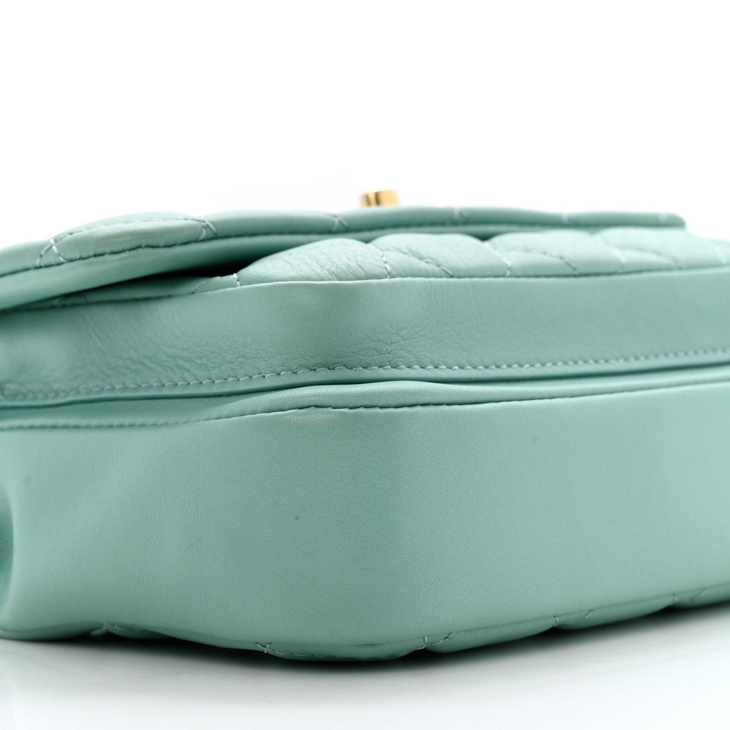 Calfskin Quilted Top Handle Flap Light Blue