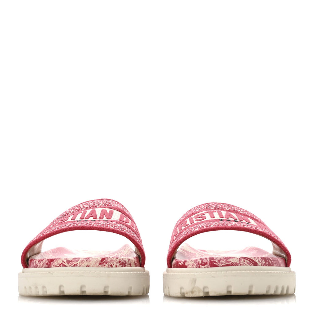 Canvas Toile de Jouy Embroidered Dway 10mm Slide Sandals 36.5 Off White Raspberry