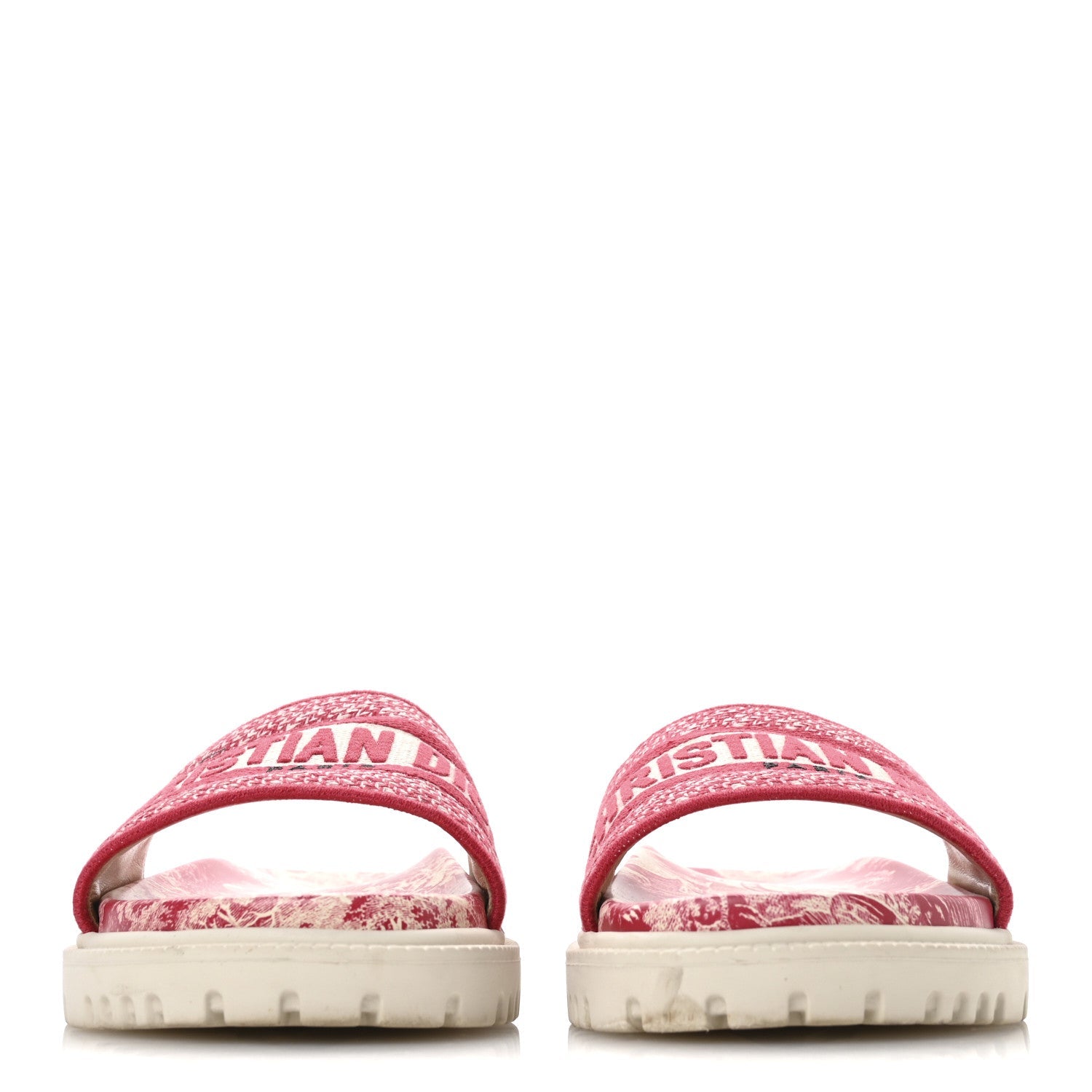 Canvas Toile de Jouy Embroidered Dway 10mm Slide Sandals 36.5 Off White Raspberry