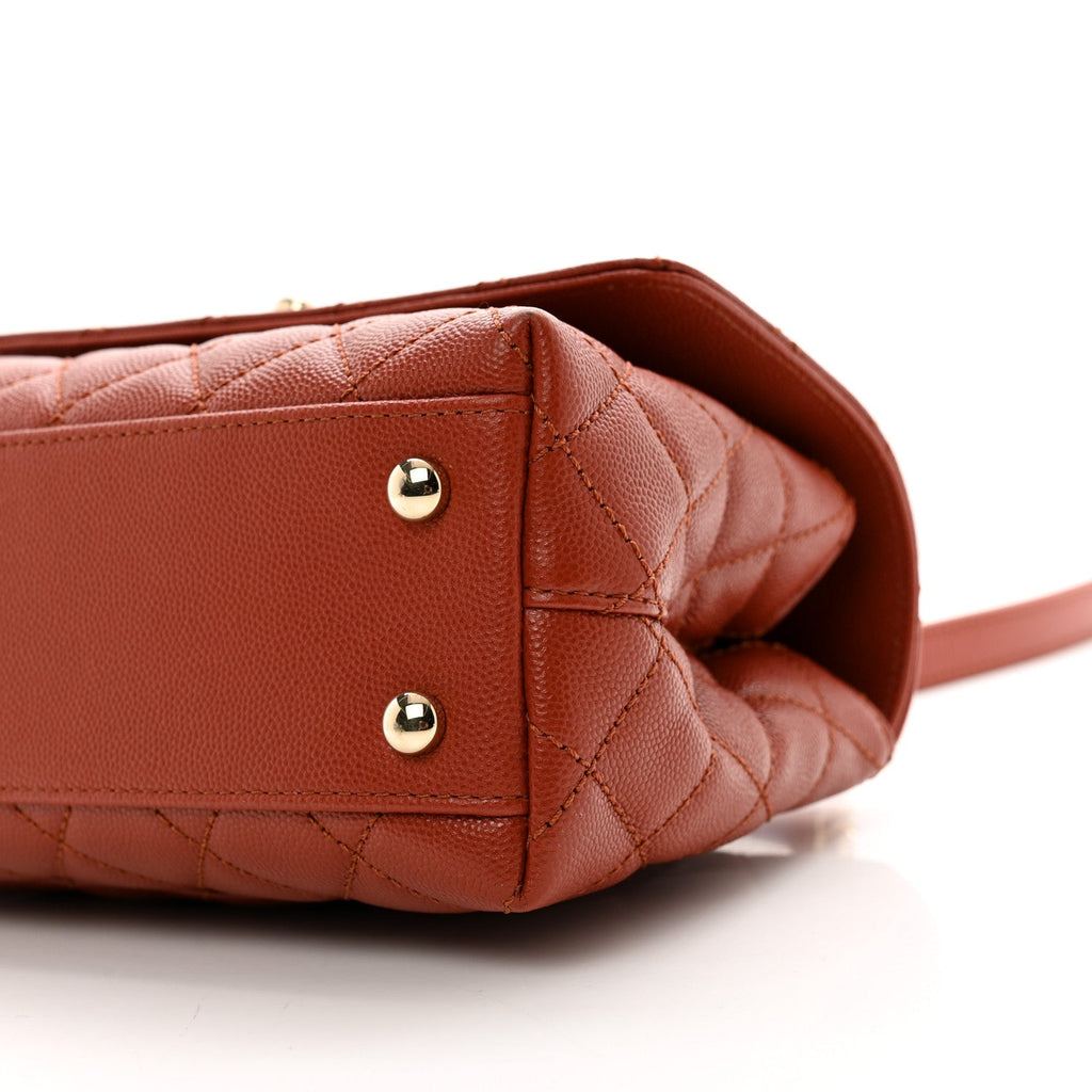 Caviar Quilted Mini Coco Handle Flap Brown