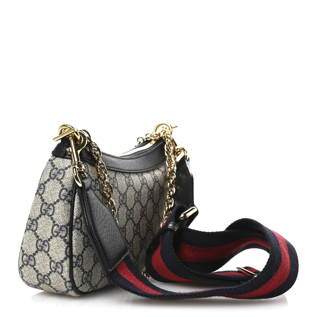 GG Supreme Monogram Textured Dollar Calfskin Web Small Ophidia GG Handbag Beige Blue