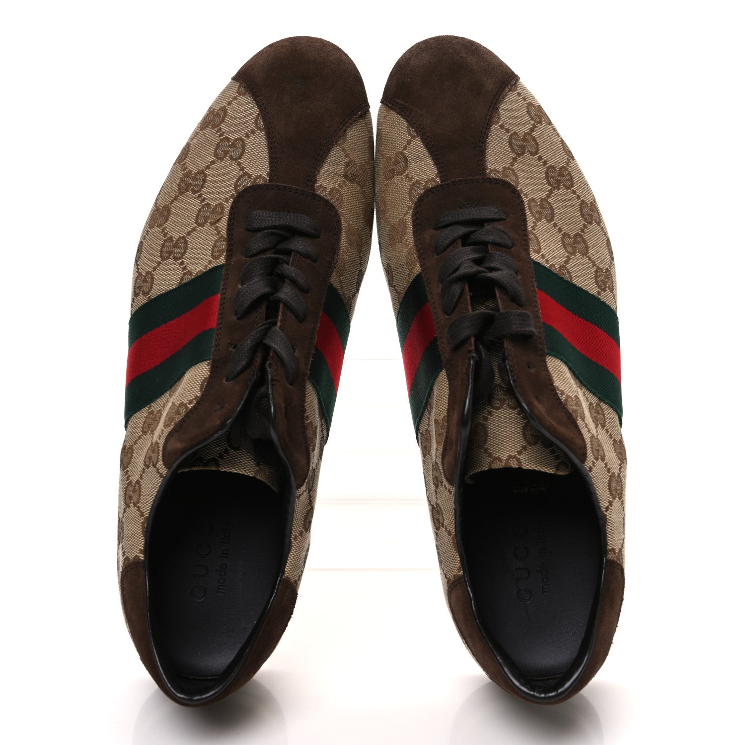 GG Monogram Suede Vintage Web Mens Sneakers 10.5 Dark Chestnut