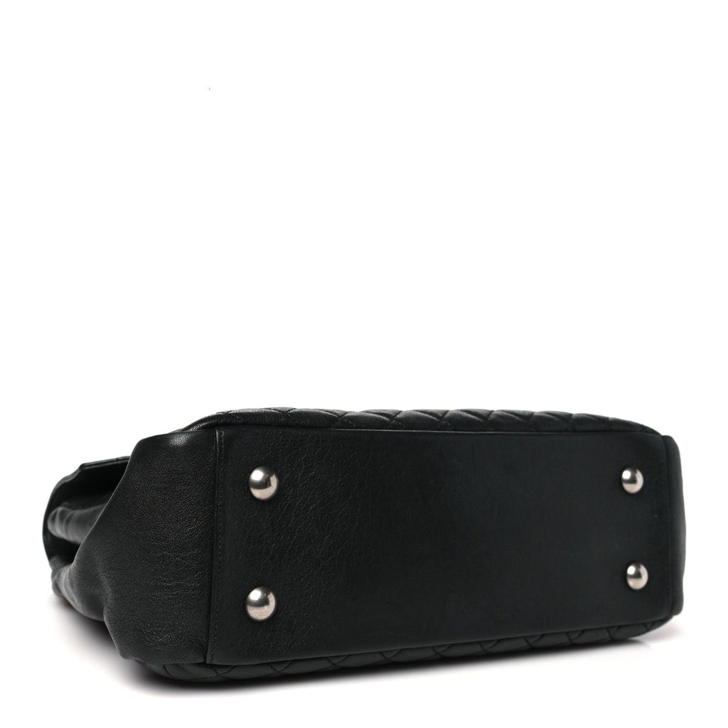 Sheepskin Tri-quilt Monogram Large College Satchel Black