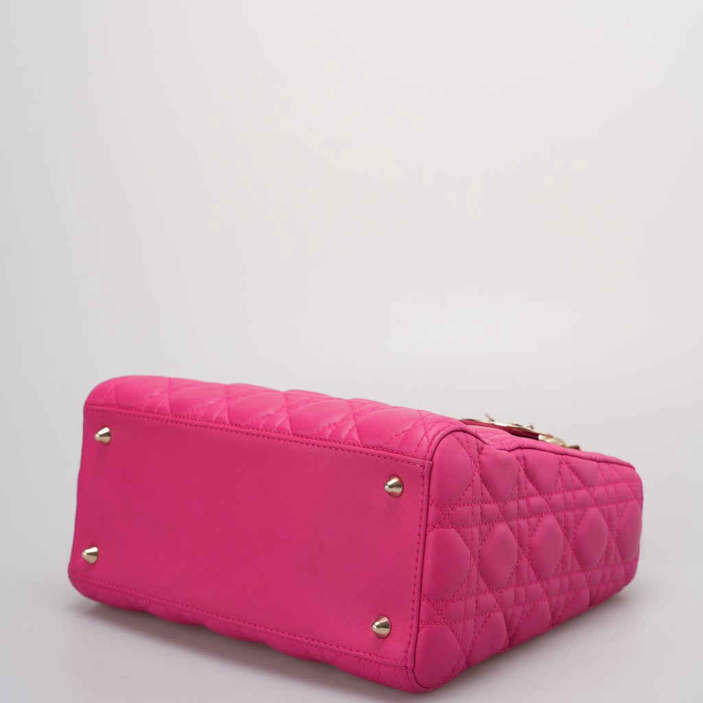 Christian Dior Pink Lady Dior in Cannage Lambskin Leather with Gold Hardware Medium