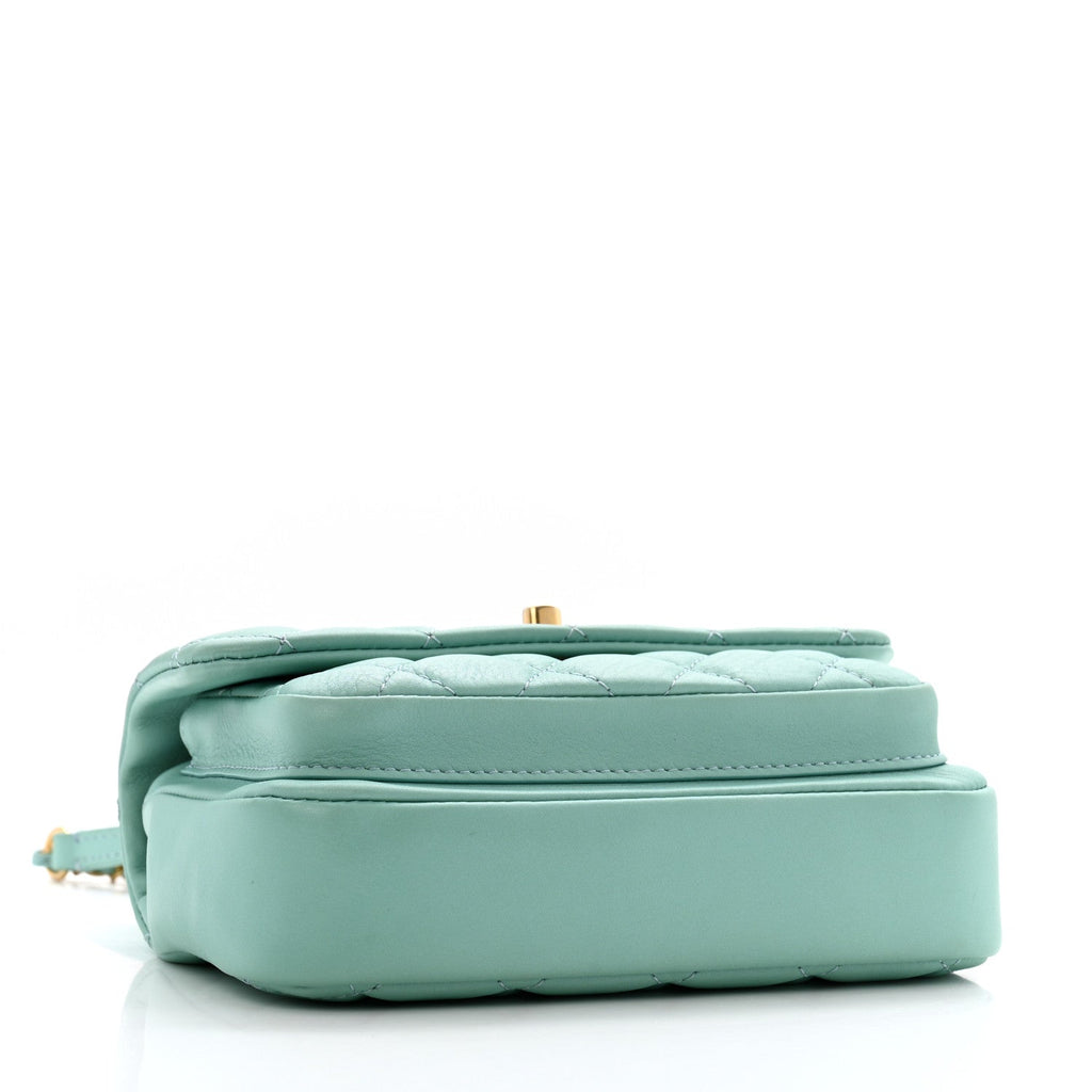 Calfskin Quilted Top Handle Flap Light Blue