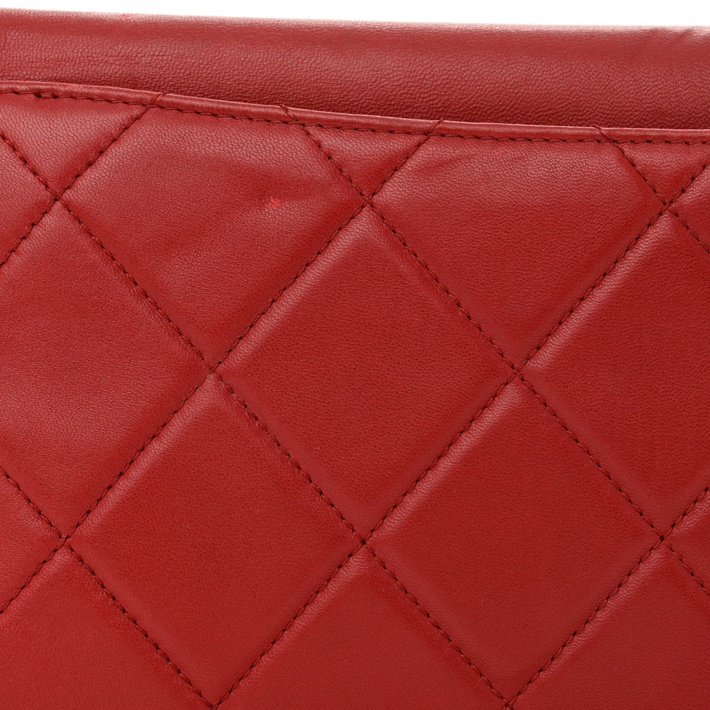 Lambskin Quilted Retro Label Clutch Red