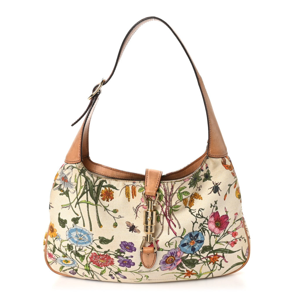 Canvas Floral Flora Small Jackie O Hobo White White