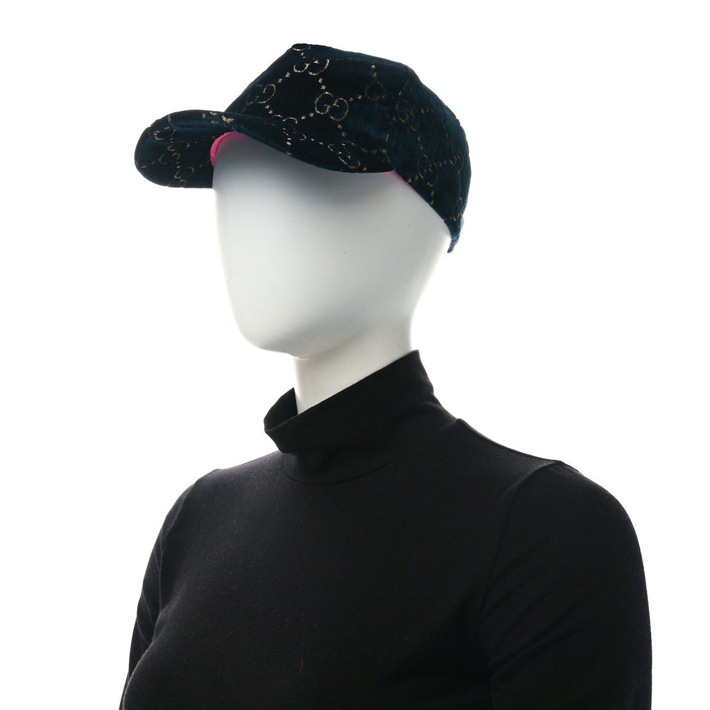 Velvet GG Monogram Baseball Hat M Blue