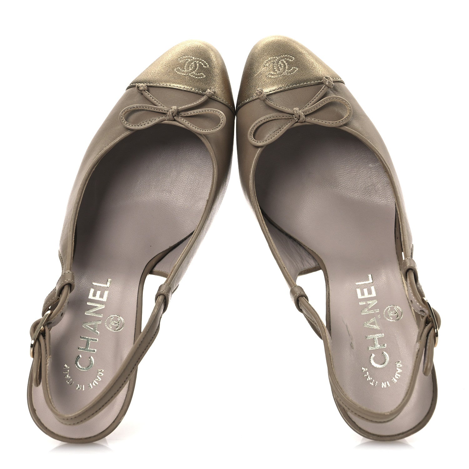 Metallic Lambskin Cap Toe CC Slingback Heels 36 Beige Gold