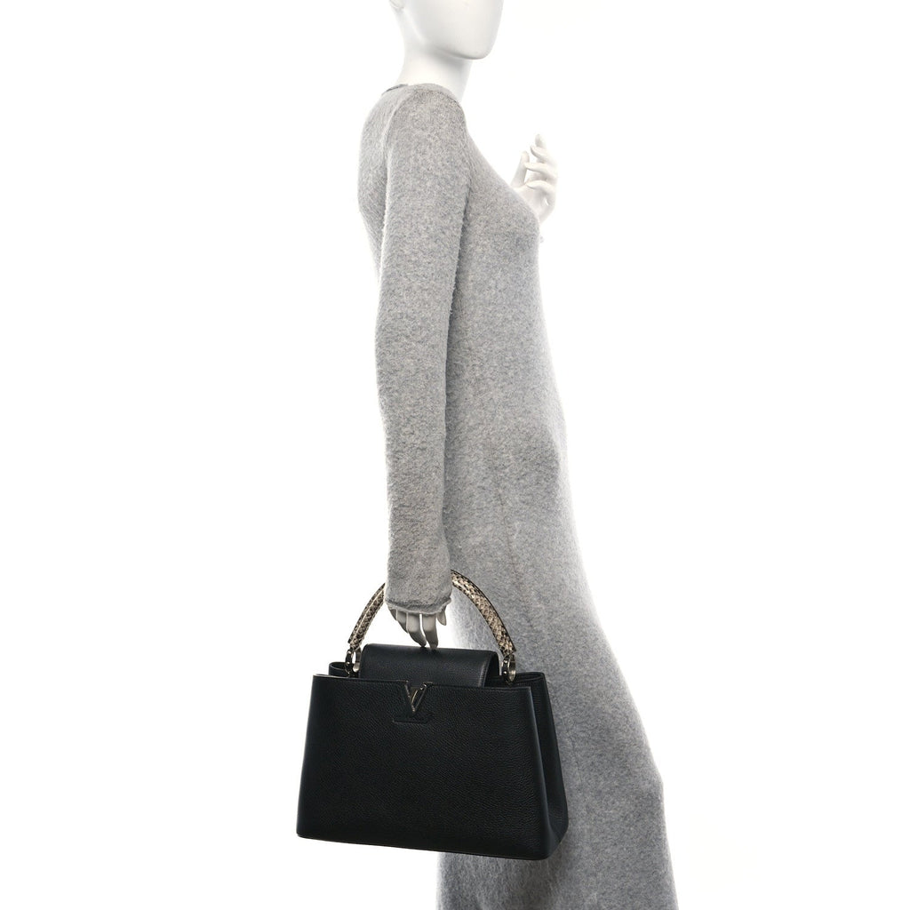 Taurillon Snakeskin Capucines MM Black