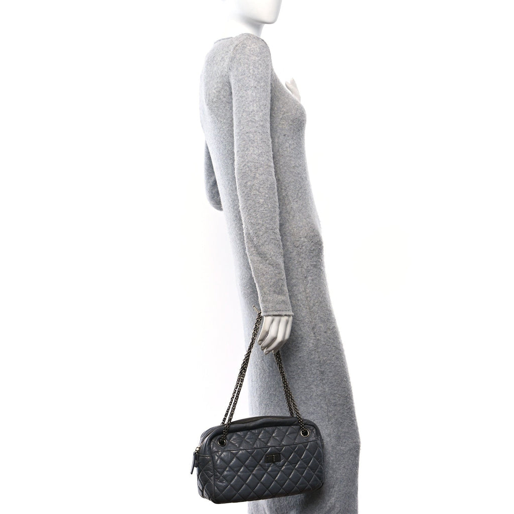 Aged Calfskin Quilted Medium Reissue Camera Case Grey
