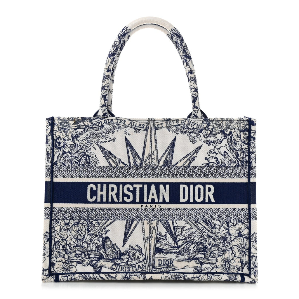 Canvas Embroidered Medium Reve d'Infini Book Tote Blue