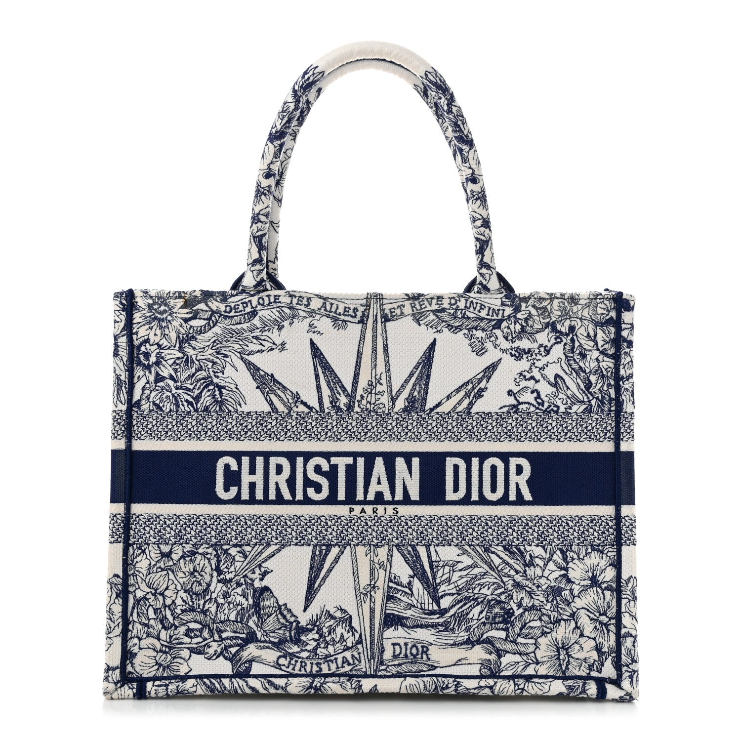 Canvas Embroidered Medium Reve d'Infini Book Tote Blue