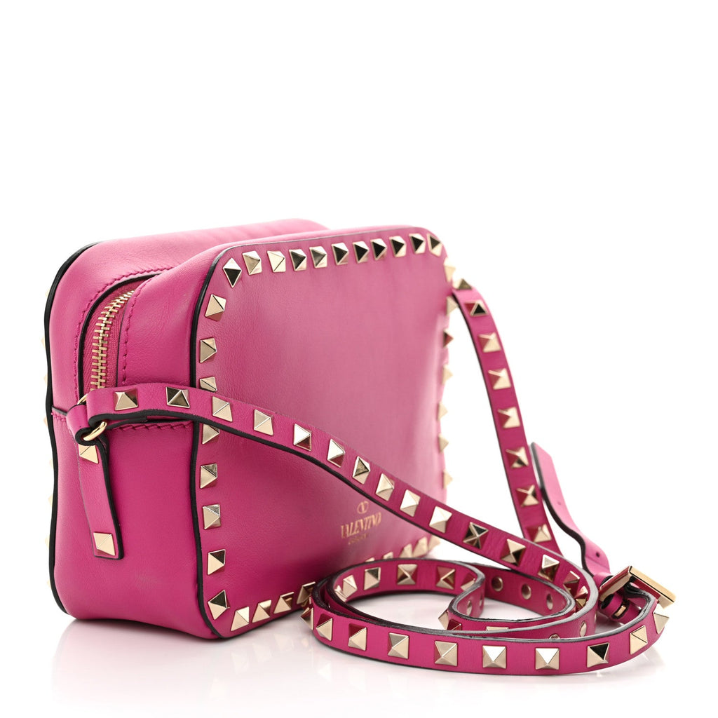 Calfskin Rockstud Camera Crossbody Bag Rose Violet