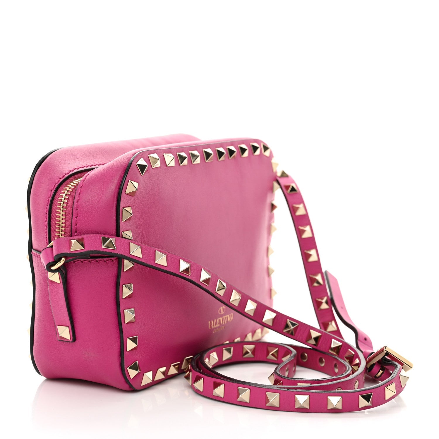 Calfskin Rockstud Camera Crossbody Bag Rose Violet