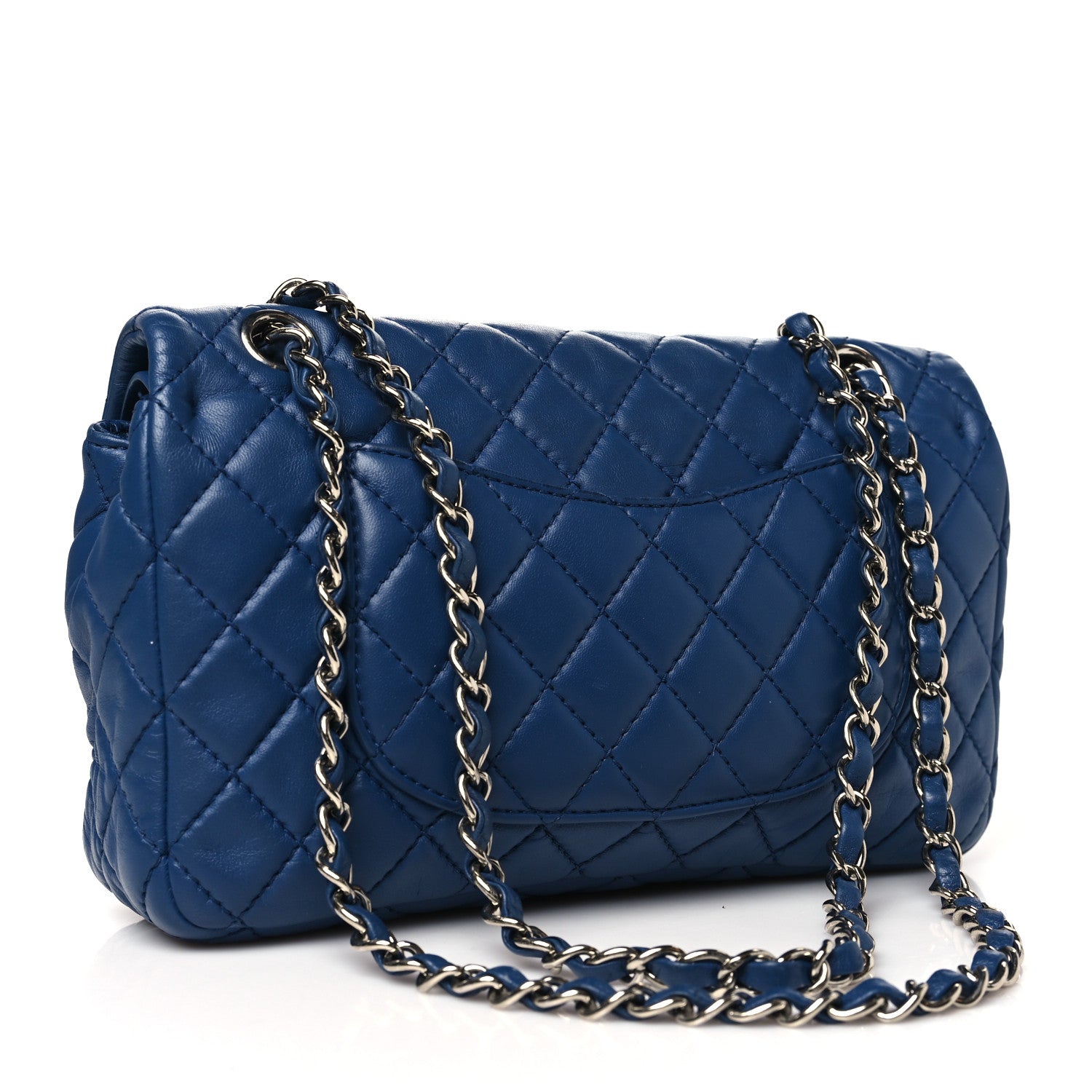 Lambskin Quilted Medium Double Flap Blue