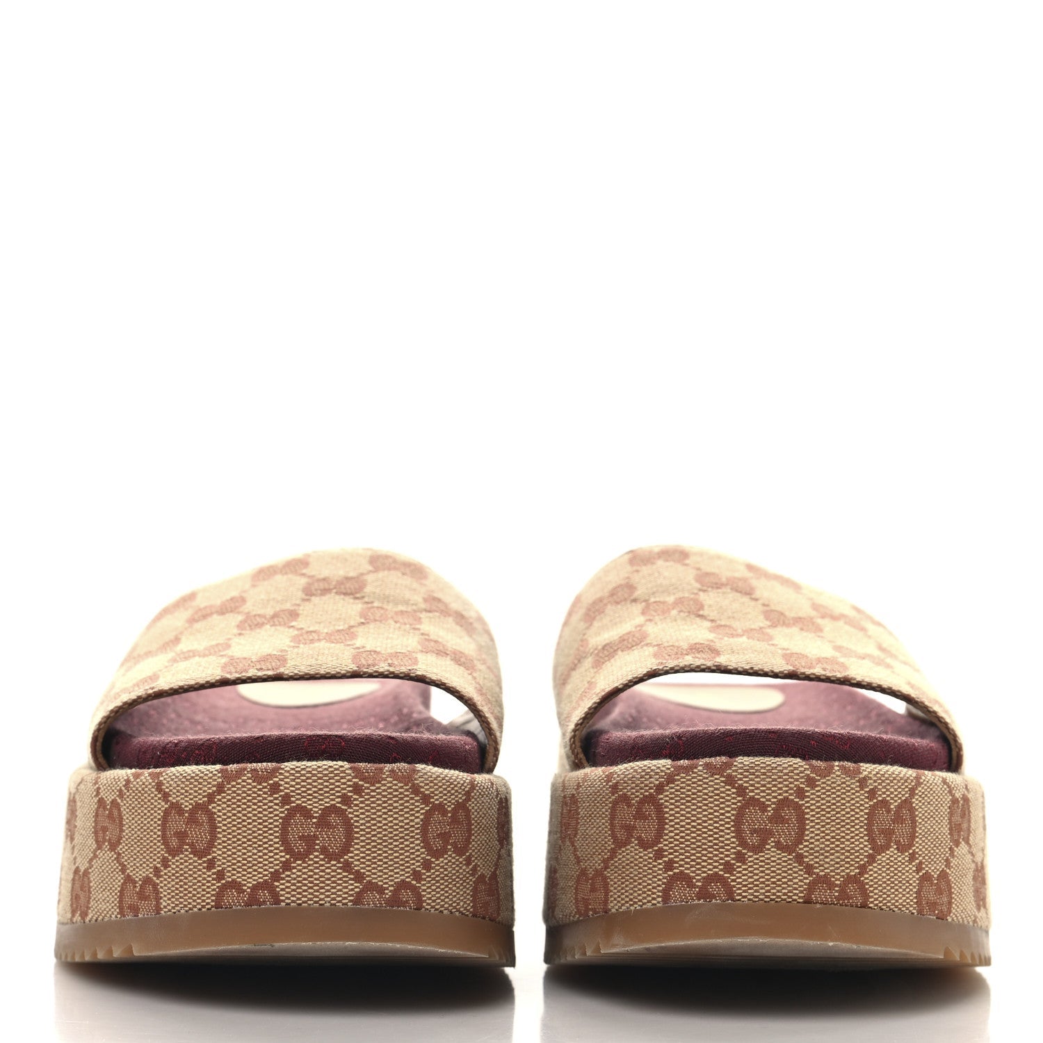 Canvas GG Monogram Angelina Platform Slide Sandals 37 Beige Ruggine